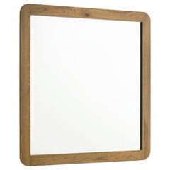 Bennett Mid-Century Square Dresser Mirror with Open-Corner Light Oak Frame