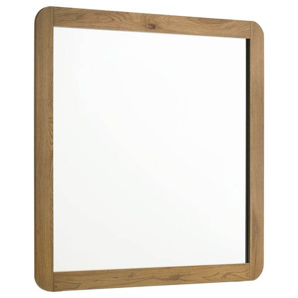 Bennett Mid-Century Square Dresser Mirror with Open-Corner Light Oak Frame