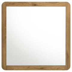Bennett Mid-Century Square Dresser Mirror with Open-Corner Light Oak Frame