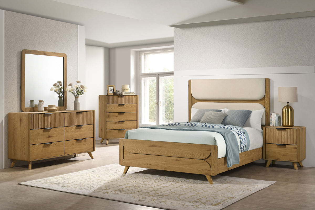 Bennett Mid-Century Square Dresser Mirror with Open-Corner Light Oak Frame