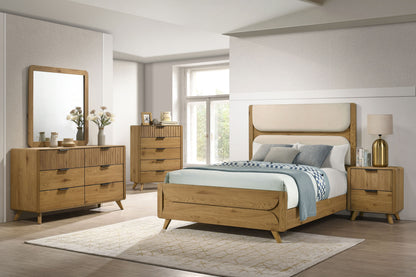 Bennett Mid-Century Square Dresser Mirror with Open-Corner Light Oak Frame