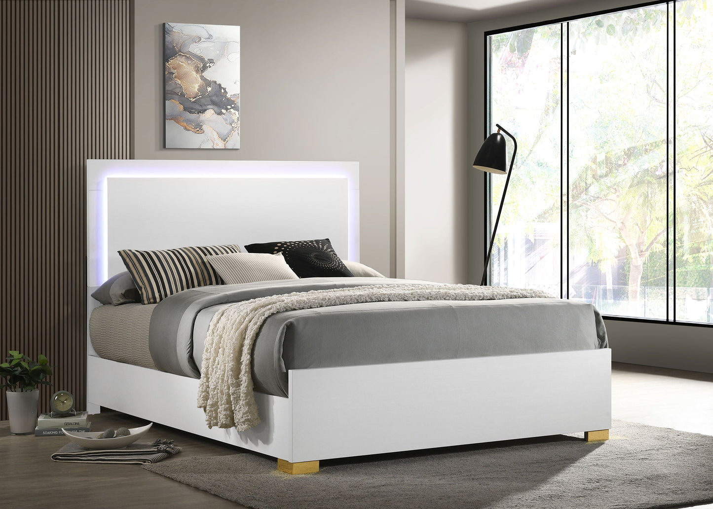 Marceline Wood LED Panel Bed Black