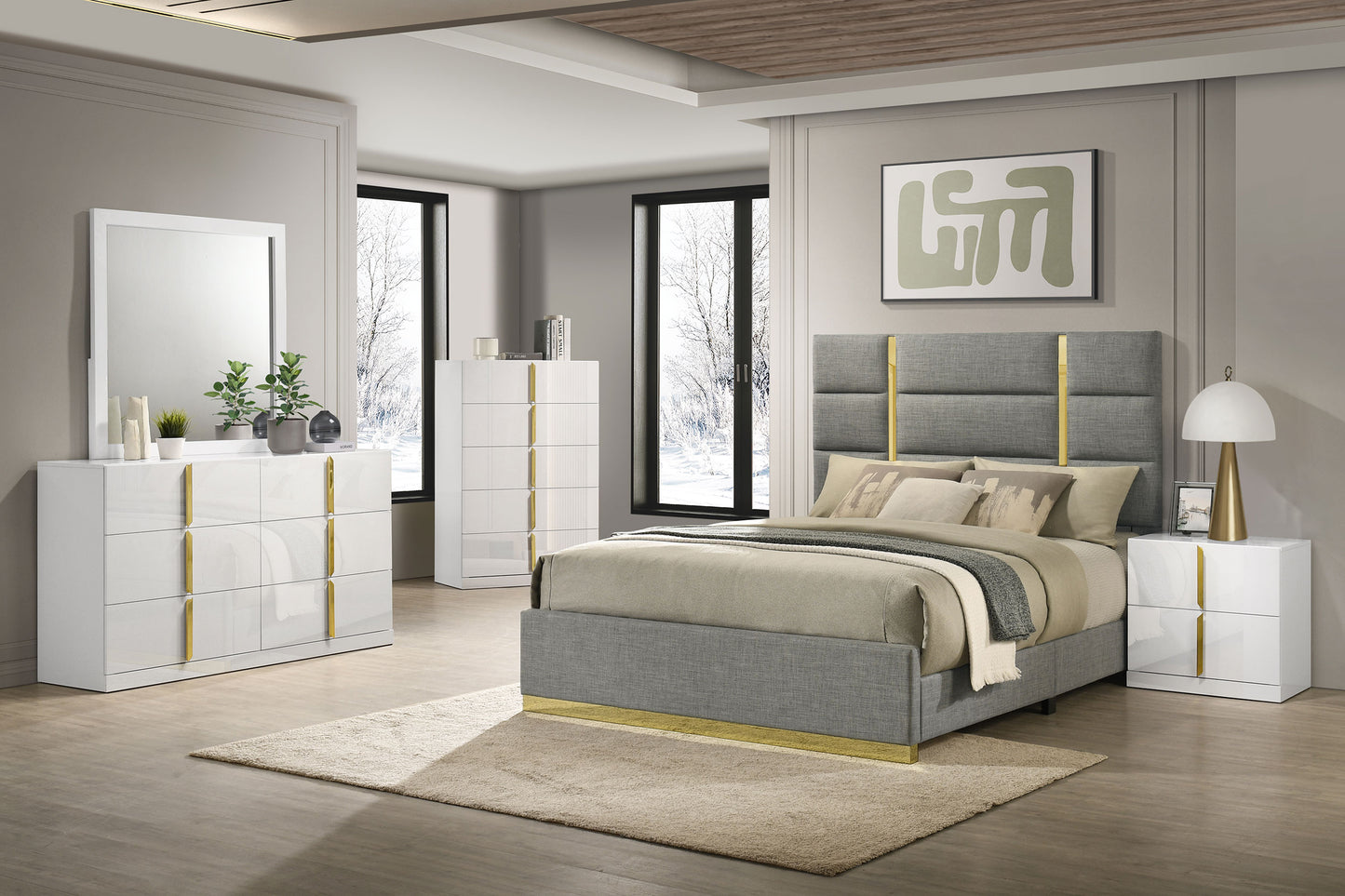 Ines  Bedroom Set Grey/Navy and White High Gloss