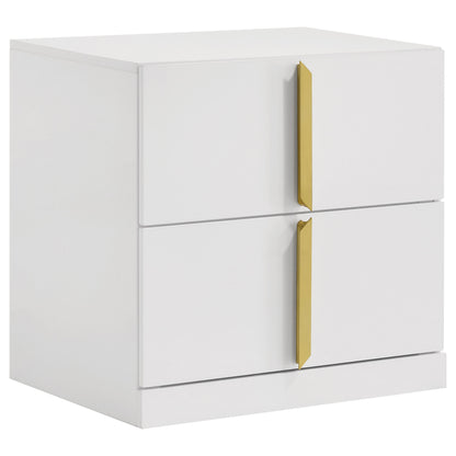 Ines 2-drawer Nightstand Bedside Table White High Gloss