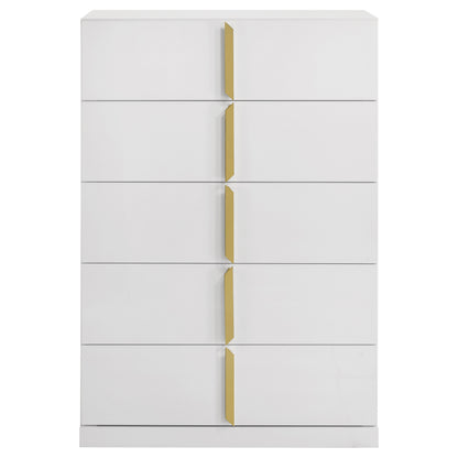Ines 5-drawer Bedroom Chest of Drawers White High Gloss