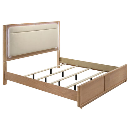 Leanne Eastern King LED Panel Bed Off White and Light Oak