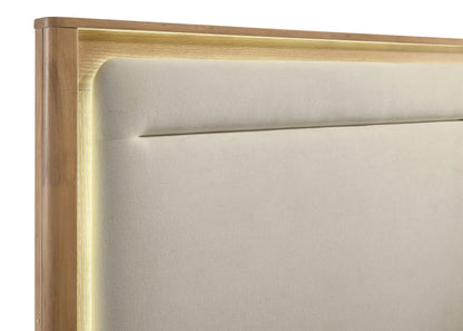 Leanne Eastern King LED Panel Bed Off White and Light Oak