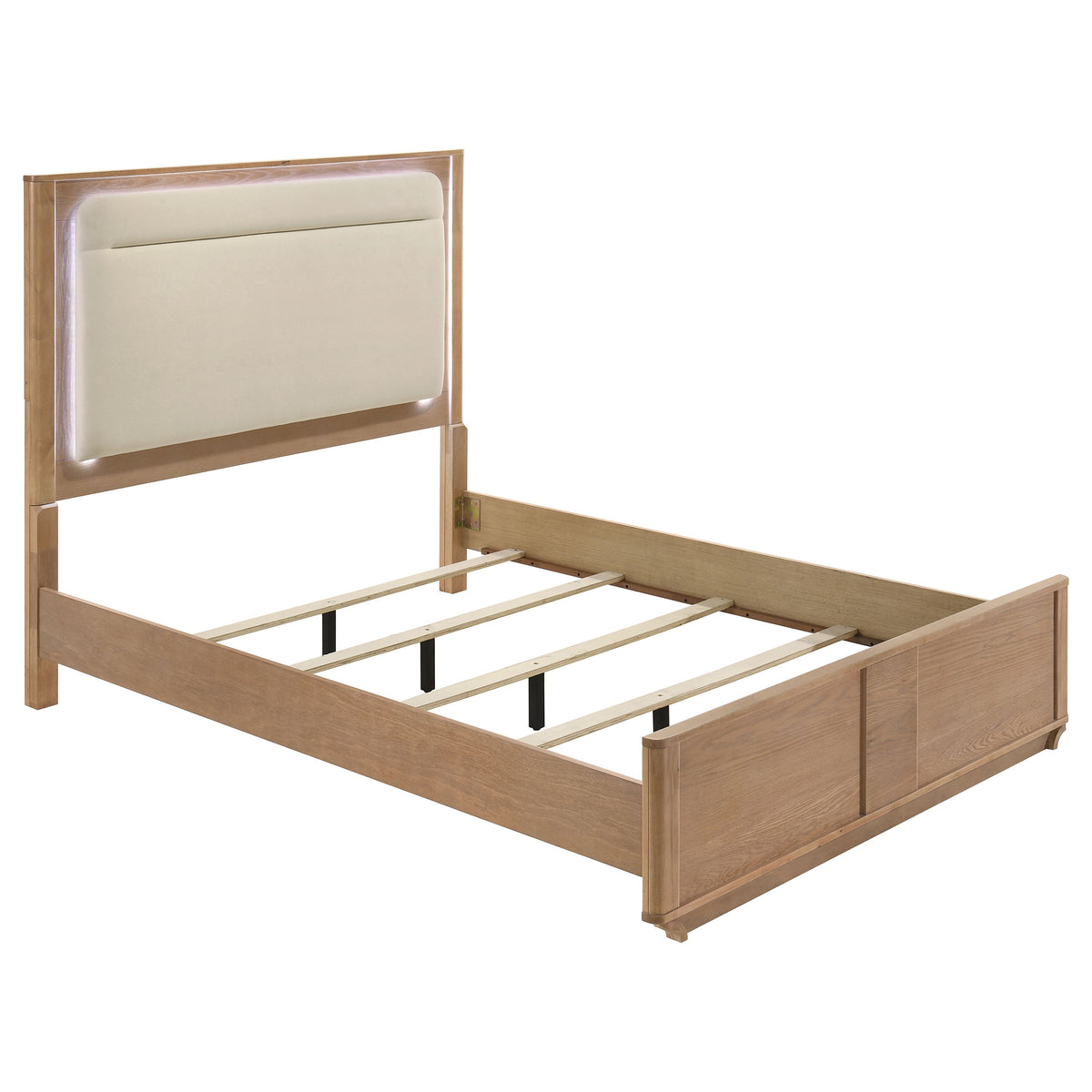 Leanne Queen LED Panel Bed Off White and Light Oak