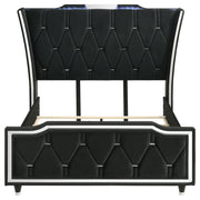 Lorient Queen LED Upholstered Wingback Bed Black