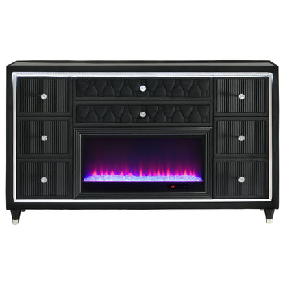 Lorient 8-drawer LED Bedroom Flame Box Dresser Black