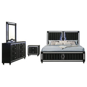 Ravenne 4-piece Velvet Upholstered Eastern King LED Bedroom Set Black