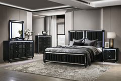 Ravenne 5-piece Velvet Upholstered Eastern King LED Bedroom Set Black