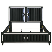 Ravenne Velvet Upholstered Eastern King LED Panel Bed Black