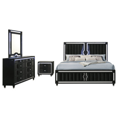 Ravenne 4-piece Velvet Upholstered California King LED Bedroom Set Black