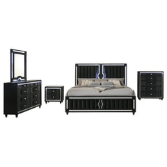 Ravenne 5-piece Velvet Upholstered California King LED Bedroom Set Black