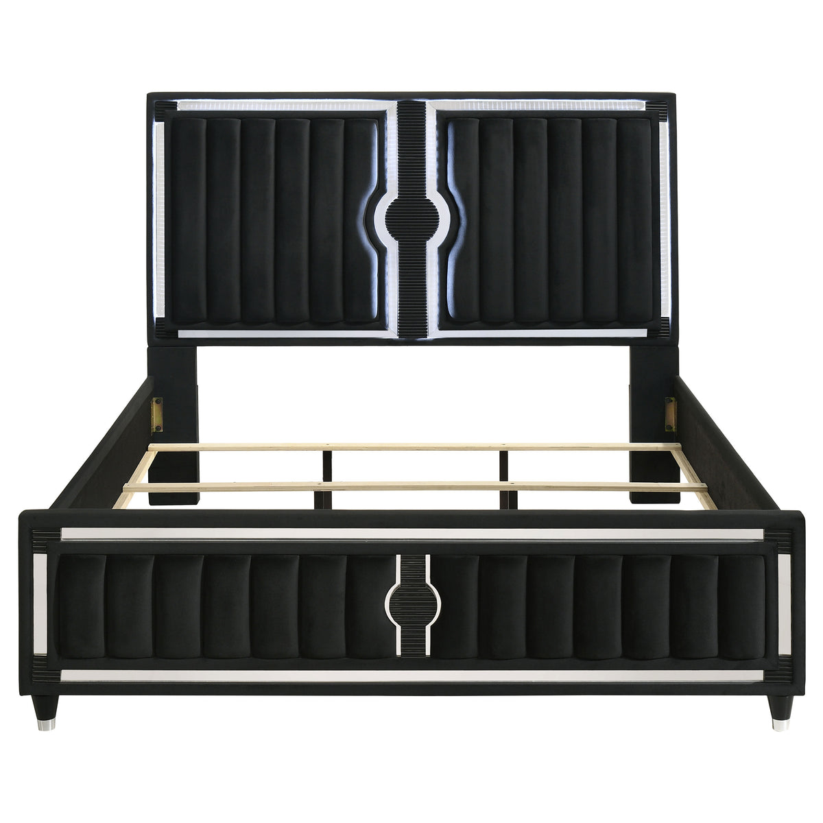 Ravenne Velvet Upholstered California King LED Panel Bed Black