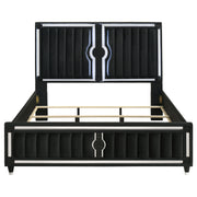 Ravenne Velvet Upholstered California King LED Panel Bed Black