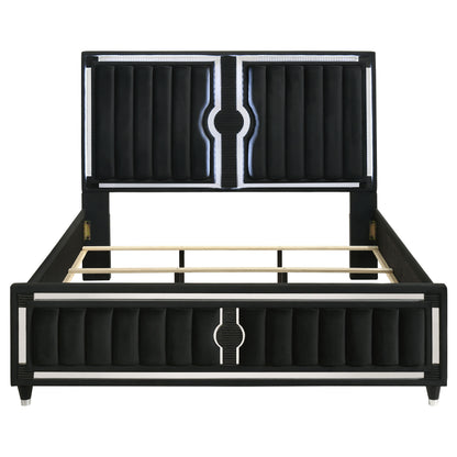 Ravenne Velvet Upholstered California King LED Panel Bed Black