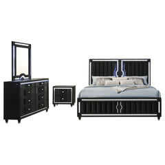 Ravenne 4-piece Velvet Upholstered Queen LED Bedroom Set Black