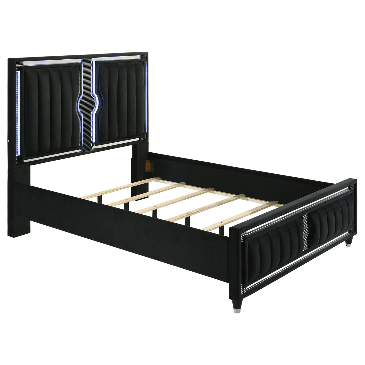 Ravenne 4-piece Velvet Upholstered Queen LED Bedroom Set Black