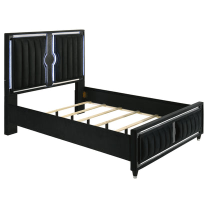 Ravenne 5-piece Velvet Upholstered Queen LED Bedroom Set Black