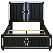 Ravenne Velvet Upholstered Queen LED Panel Bed Black