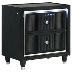 Ravenne 2-drawer Velvet Upholstered LED Nightstand with USB Black