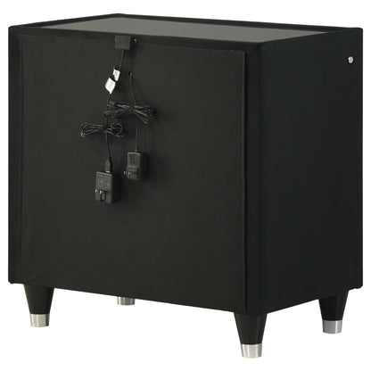 Ravenne 2-drawer Velvet Upholstered LED Nightstand with USB Black