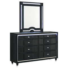 Ravenne 8-drawer Velvet Upholstered LED Dresser and Mirror Black