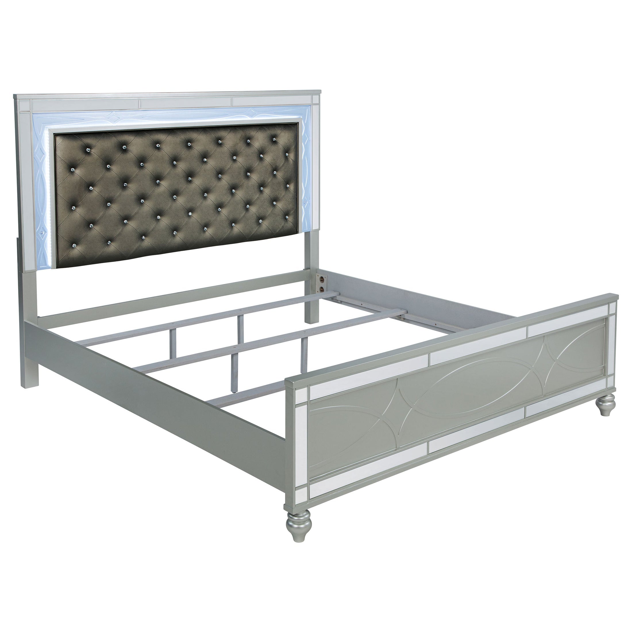 Gunnison Wood  LED Panel Bed Silver Metallic