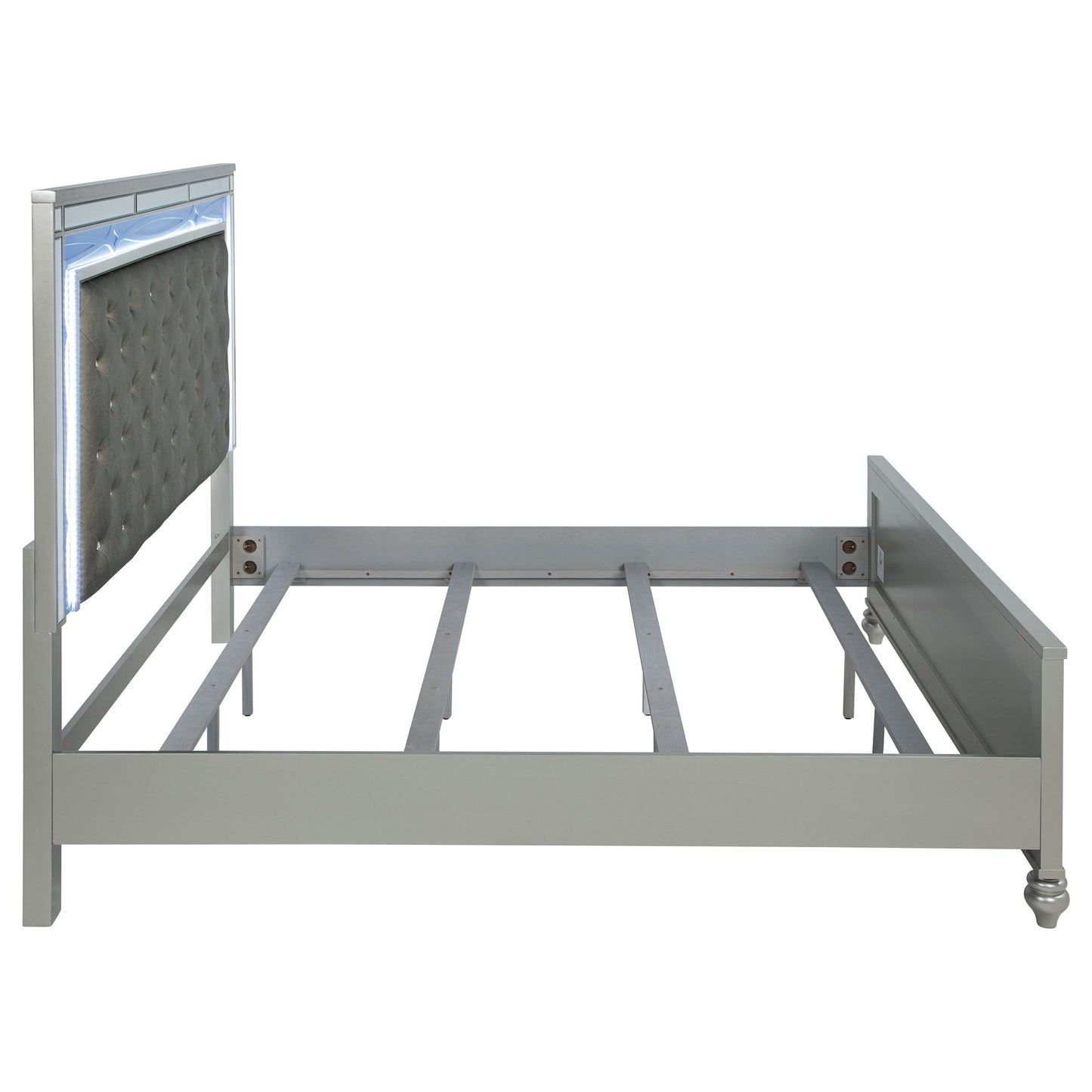 Cama con panel LED de madera Gunnison color plata metalizada