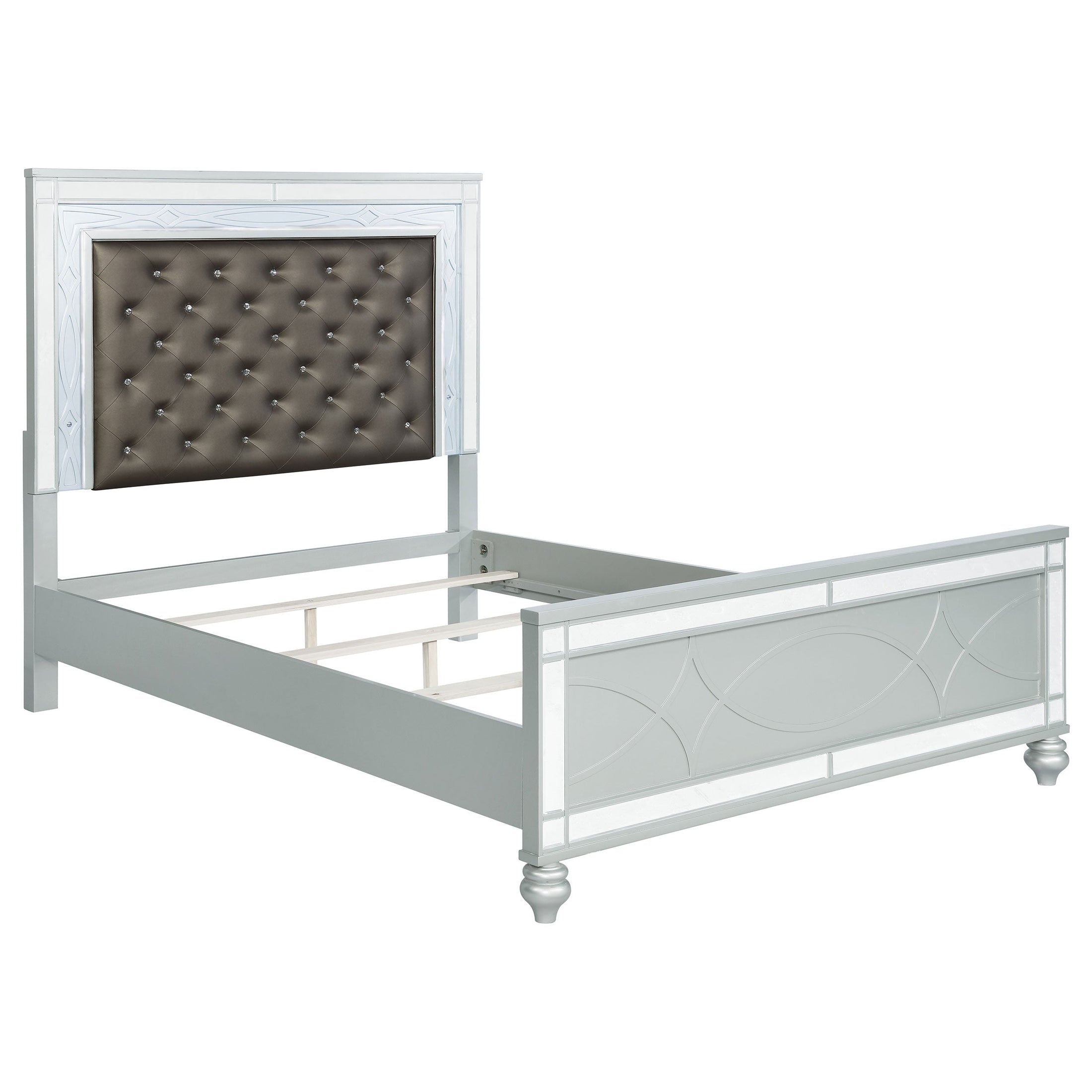 Gunnison Wood  LED Panel Bed Silver Metallic
