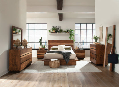 Cama con paneles de madera Winslow en nogal ahumado