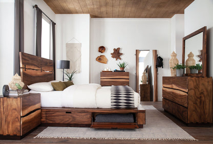 Cama con paneles de madera Winslow en nogal ahumado