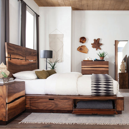 Cama con paneles de madera Winslow en nogal ahumado