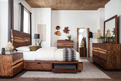 Cama con paneles de madera Winslow en nogal ahumado