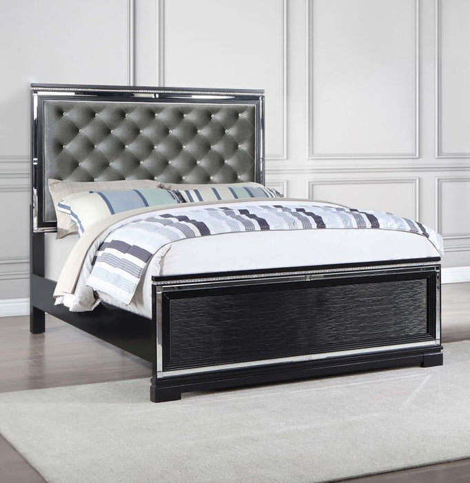 Eleanor Upholstered Tufted Bed Silver and Black