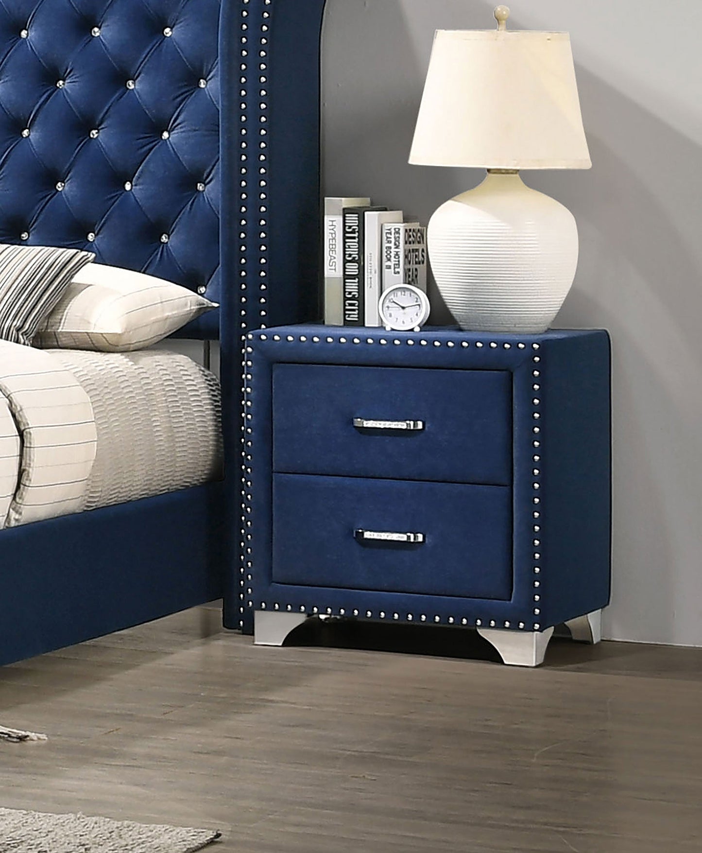 Melody Upholstered 2-drawer Nightstand Grey