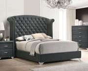 Cama Melody tapizada con respaldo alto en gris