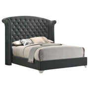 Cama Melody tapizada con respaldo alto en gris