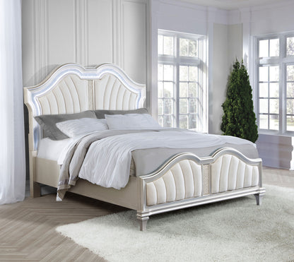 Evangeline Wood LED Panel Bed Silver Oak