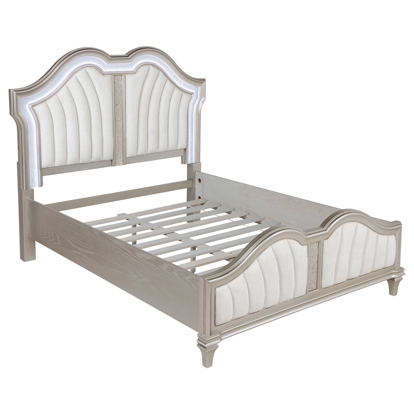 Evangeline Wood LED Panel Bed Silver Oak