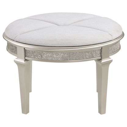 Evangeline Upholstered Oval Vanity Stool Silver and Ivory