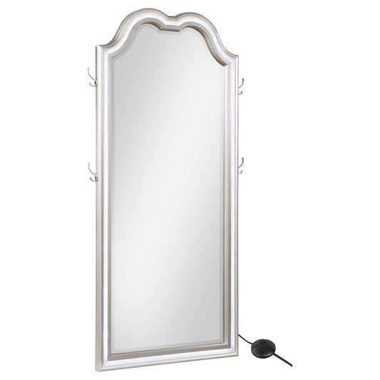 Evangeline Length LED Light Floor Mirror Silver Oak