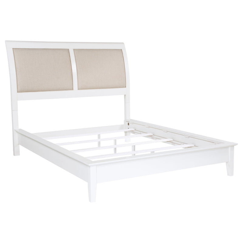 Cama Bexhill de 56 pulgadas con paneles tapizados, color blanco