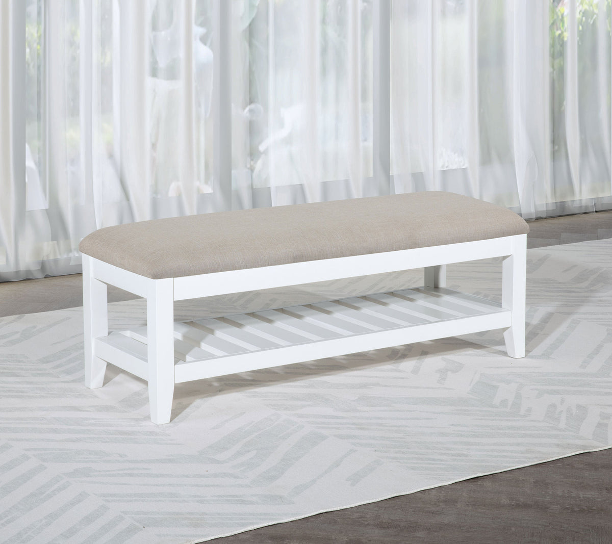 Banco rectangular tapizado Bexhill con estante blanco