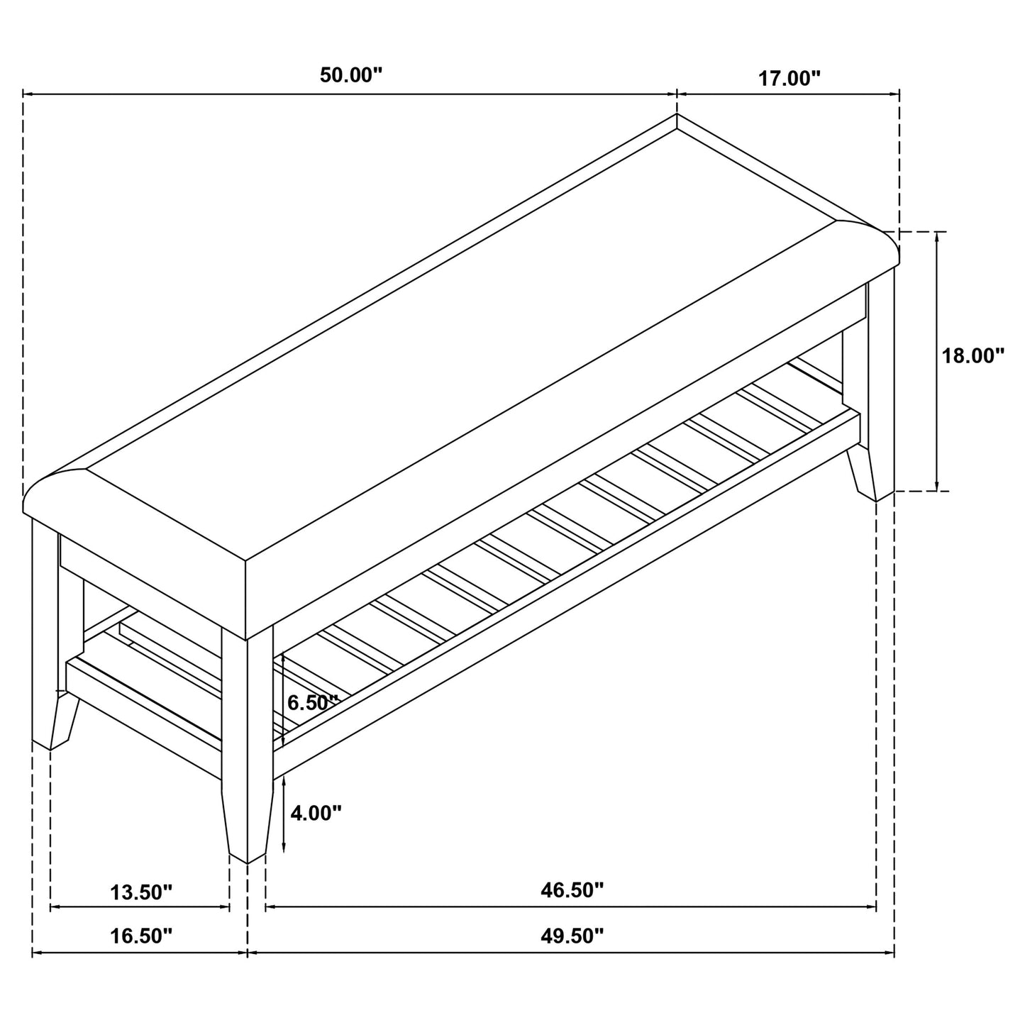 Banco rectangular tapizado Bexhill con estante blanco