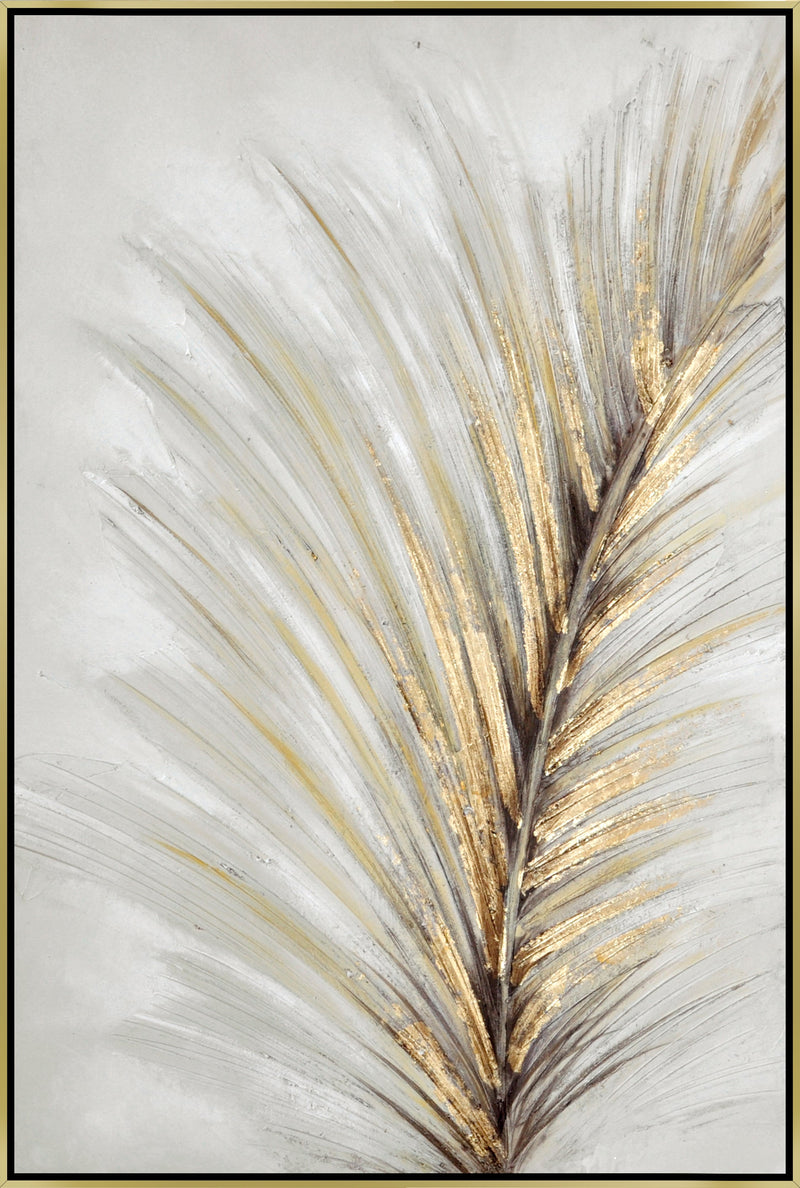 ''Gilded Whisper Palm'' Hand-painted Canvas in Frame
