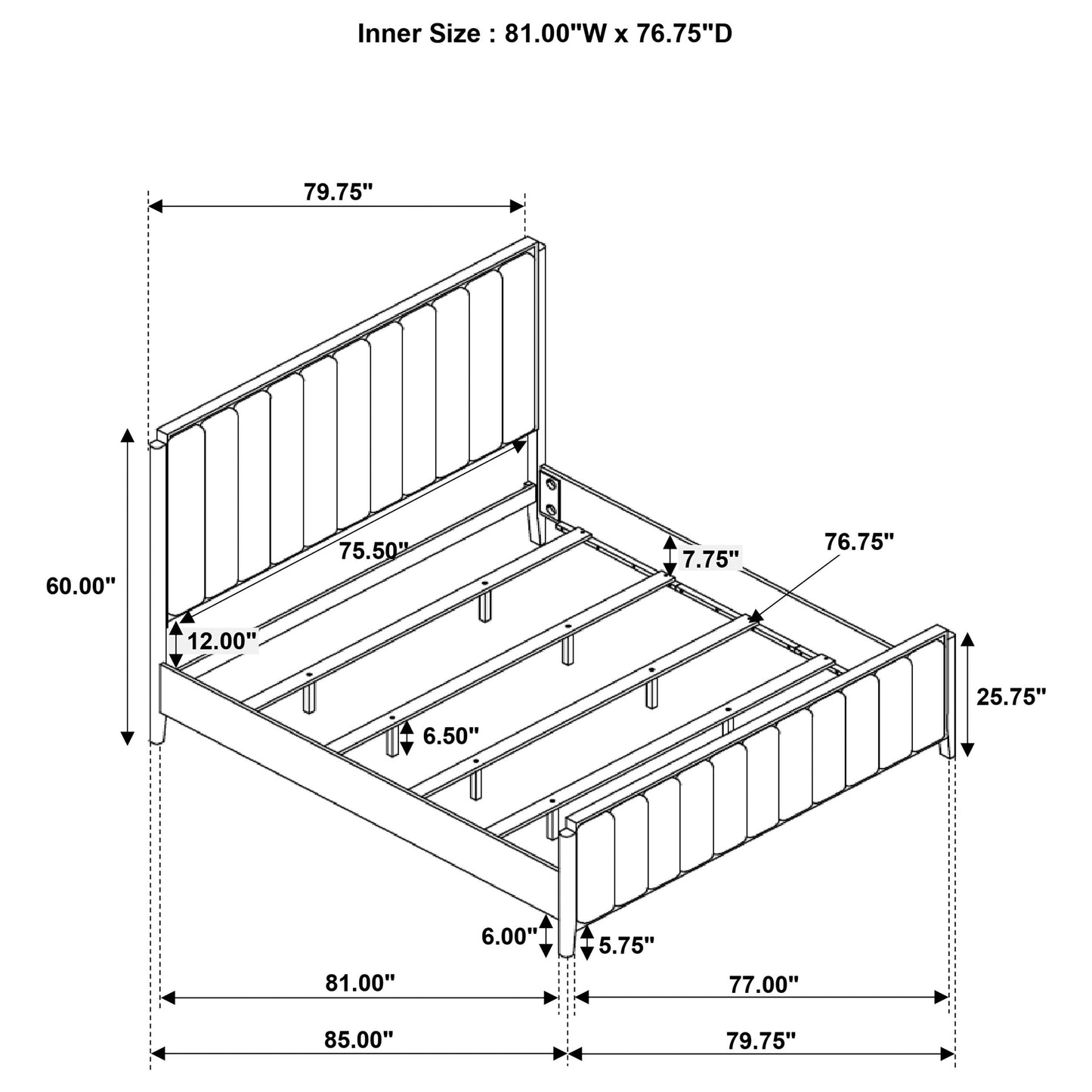 Cama tapizada Brookmead de 60 pulgadas, color negro