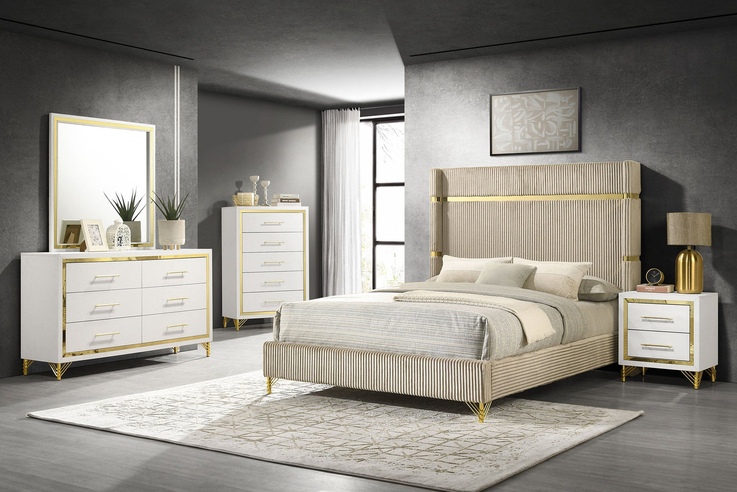 Lucia  Bedroom Set Beige and White